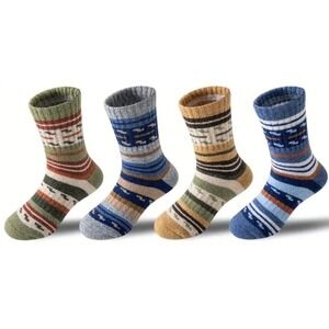 Merino Wool Thermal Thick Warm Cozy Winter Socks 12-15 Boys Retro Striped Soft